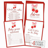 Cherry Baby Shower Game, 4 Funny Games For Boy Or Girl, Babies Guess Cards, Would She Rather, Advice For New Parents, Well Wishes For Babies, Cherry Baby Shower Decoration For 20 Guests