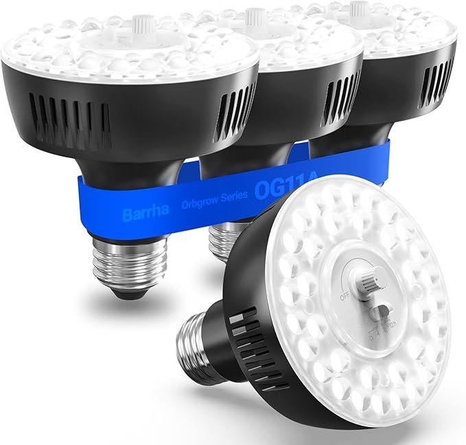 Orbgrow OG11A Grow Light Bulbs 4 Pack Full Spectrum E26 Plant Lights with Timer
