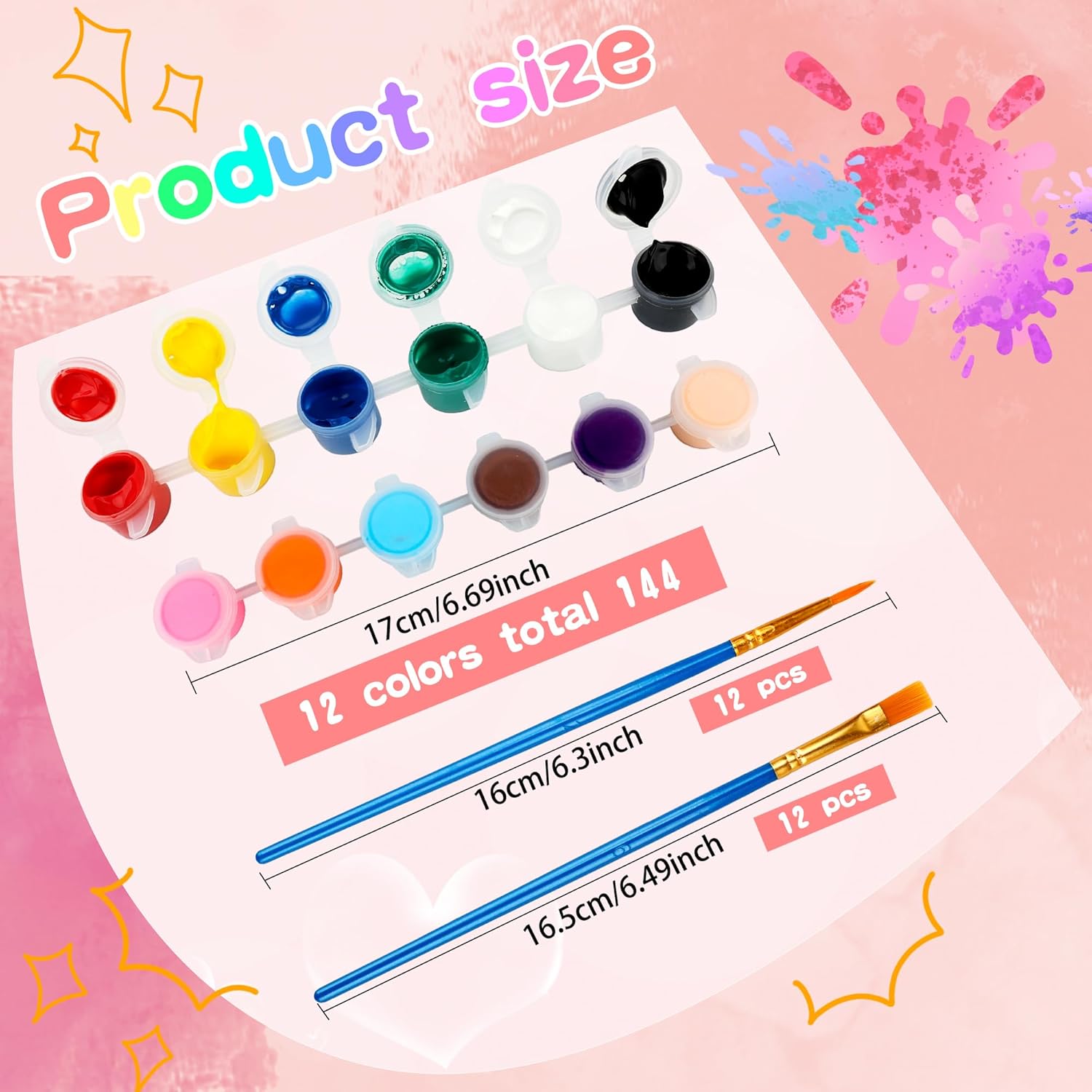 48 Pcak Mini Acrylic Paint Set Includes 24 Pcs Paint Brushes And 12 Colors Acrylic Paints Strip For Kids Classroom Painting Supplies Art Craft Coloring
