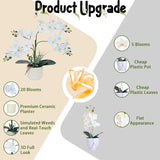 Upgraded White Artificial Orchid Flowers With Ceramic Vase Fake Orchids Real Touch Flowers For Home Decor Bathroom Decoration Table Centerpieces (White)