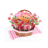 Love Teddy Bear Flower’S Basket Pop Up Card - 5X7 Inches Birthday Greeting Card, 3D Popup Bear Design - Attractive & Adorable Perfect For Animal Lover - Valentines Gift For Girls And Boys