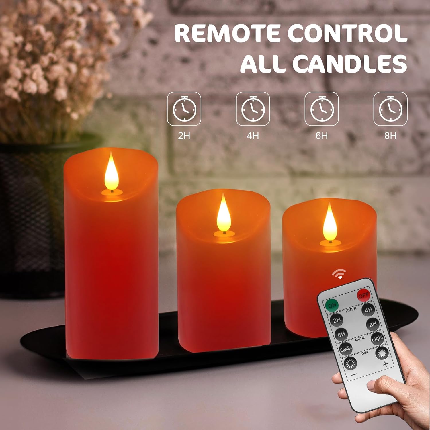 Red Real Wax Rechargeable Candles Flickering Realistic,Flameless Candles Rechargeable With Remote For Home Decor Idea Gift?Pack 3(D 3”X H 4”5”6”)