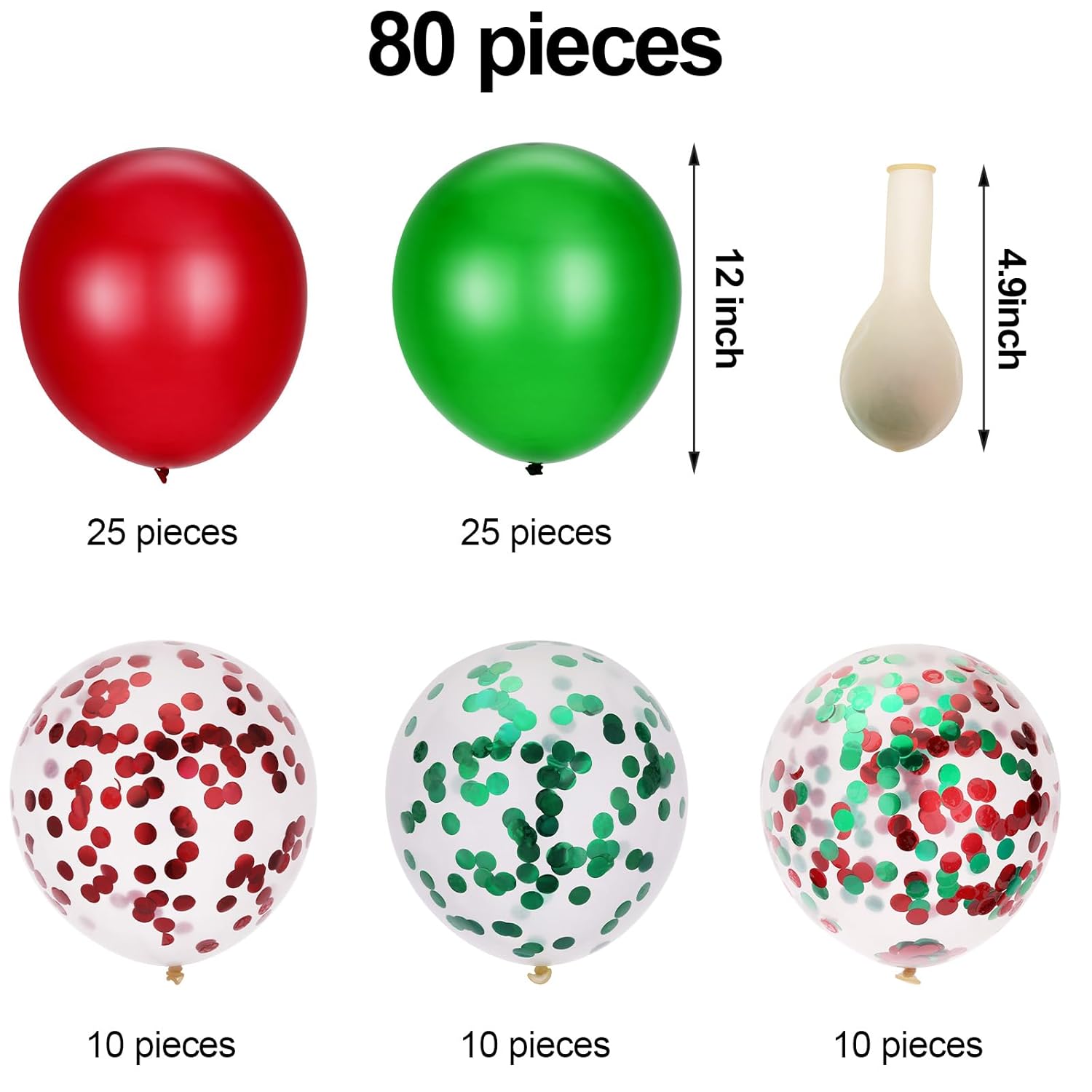 80 Piece Red And Green Confetti Balloons Christmas Party Decorations12 Inch For Christmas Birthday Party Arch Decorations Supplies