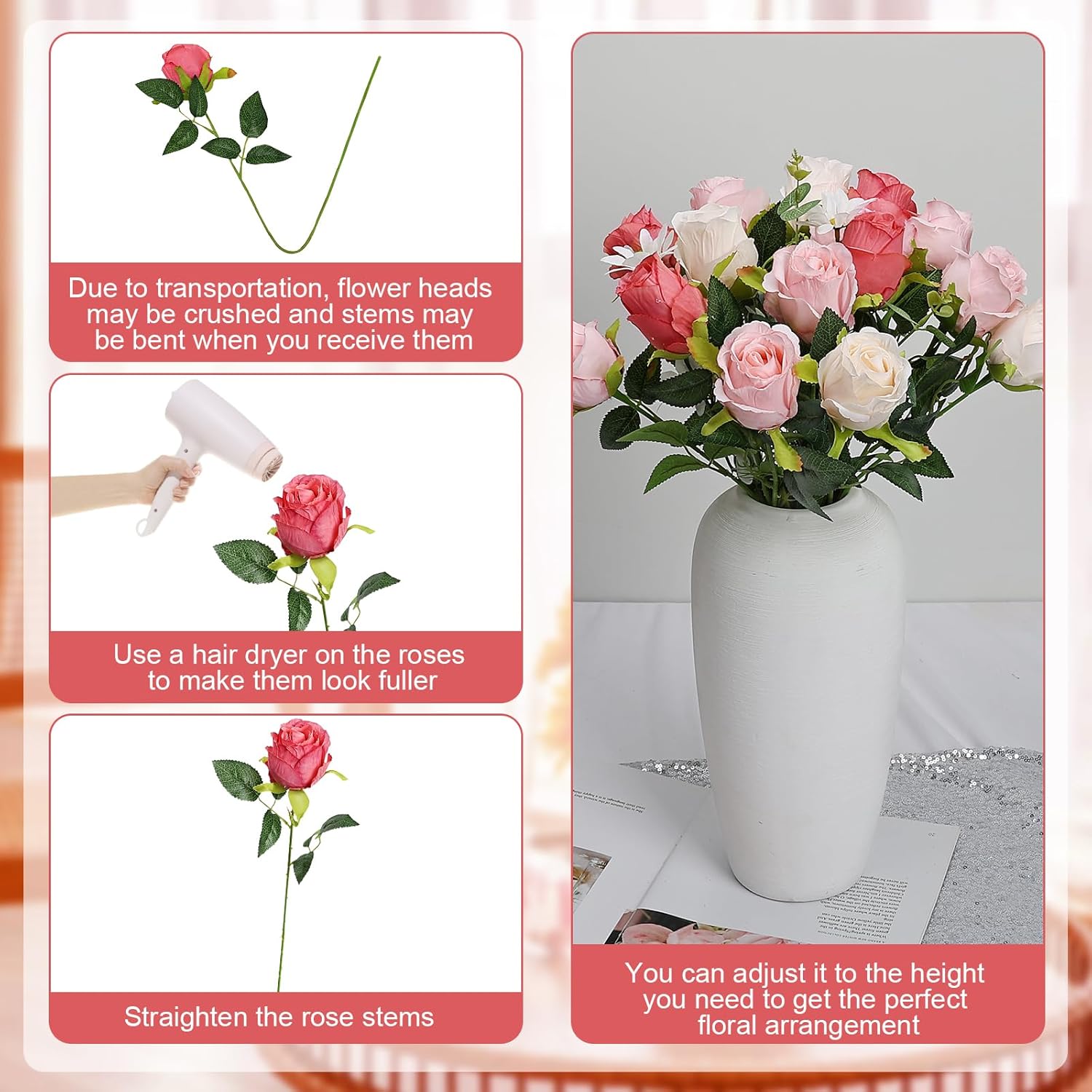 30 Pcs Fake Roses - Silk Artificial Flowers With Long Stems Bulk Realistic Faux Rose For Wedding Bridal Shower Bouquet Home Table Centerpiece Arrangement Decor - Dusty Pink