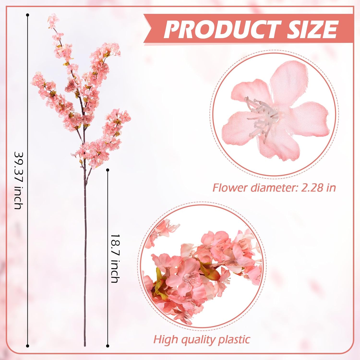 8 Pcs Silk Cherry Blossom Branches Cherry Blossom Tree Stems Long Stem Artificial Flowers For Tall Vase Flowers For Home Wedding Vase Floral Arrangements (Pink,39.4")