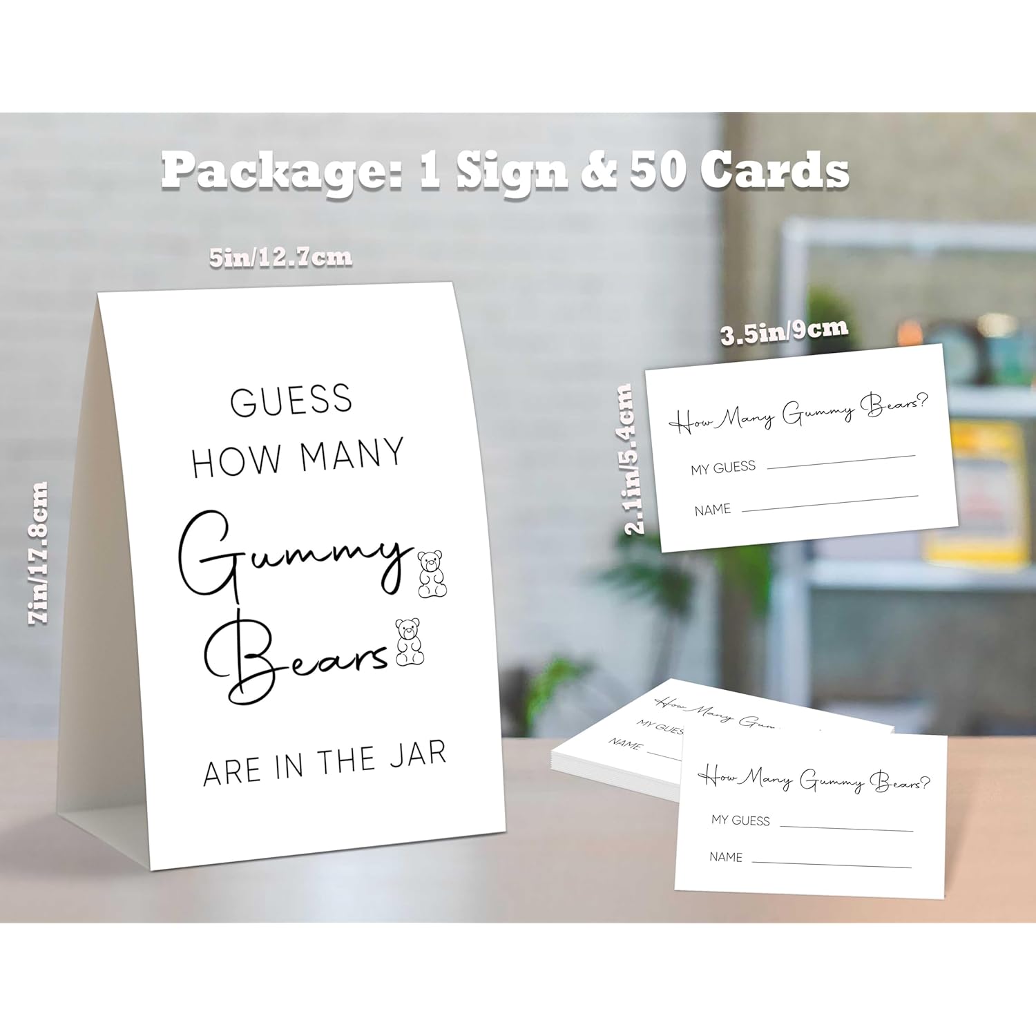 Guess How Many Gummy Bears Baby Shower Game, Baby Shower Decorations, 50 Guess How Many Game Cards And 1 Standing Sign, Guessing Games For Gender Reveal Party Baby Shower Activities, 15