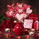 12 Pcs Valentine'S Day Heart Picks 13 Inch 3D Fabric Heart Picks Decorations For Valentine'S Day Vase Holiday Wedding Home Decoration
