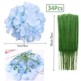 34 Pcs Silk Hydrangea Heads Artificial Flowers Heads And Stems Fake Hydrangea Flowers In Blue For Home Wedding Decor