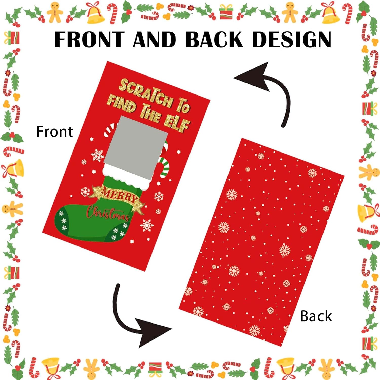 50 Pack Christmas Scratch Off Cards With Stickers For Christmas Party, Red Elf Stocking Stuffers Scratch Off Game Cards For Holiday Party Favors Raffle Giveaway Prize Drawing Supplies