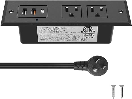 Desk Mount Power Strip 5 Outlets 8 USB Ports 4 USB C 20W Fast Charging 6FT Extension Cord Black