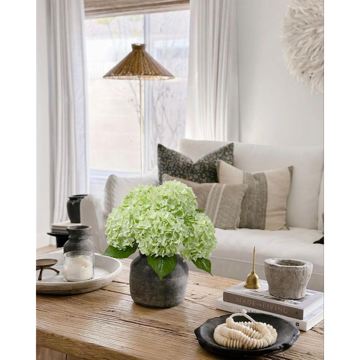 3Pcs Large Hydrangea Artificial Flowers,20 Inch Latex Real Touch Hydrangeas Lifelike Hydrangea Flower For Home Wedding Bouquets Centerpieces Party Living Room Decoration(Light Green)