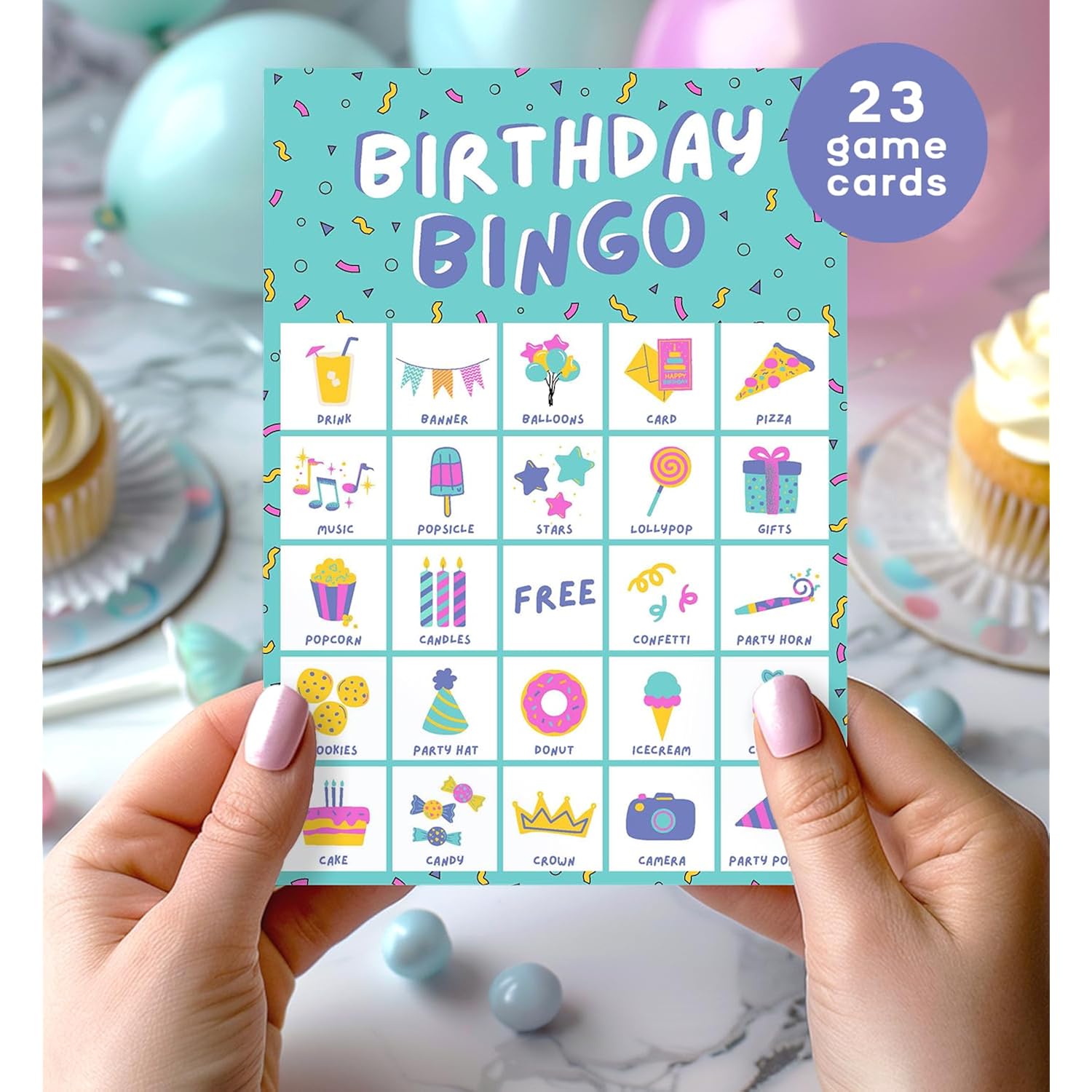 Birthday Bingo Game For Kids Birthday Party Games, Kids Party Games Supplies - 23 Players - Blue