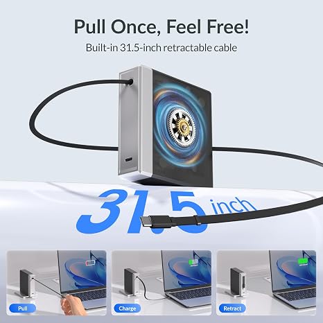 140W Retractable USB C GaN Charger Block 2 Port Fast Laptop Wall Charger