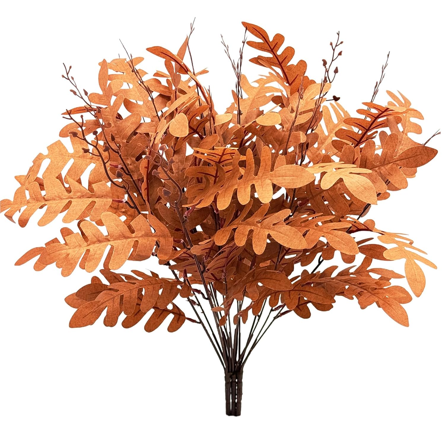 3Pcs Artificial Fall Eucalyptus Leaves Stem Plants Brown Fake Leaves Autumn Greenery Branches Silk Faux Foliage Diy Stems For Wedding Kitchen Garden Patio Vase Table Centerpieces Decor