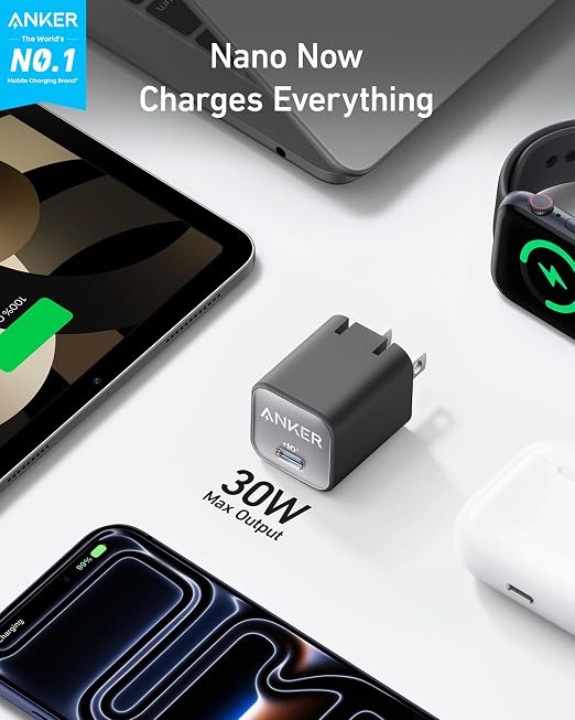 30W Foldable USB C GaN Fast Charger Compact Wall Charger for iPhone Galaxy iPad