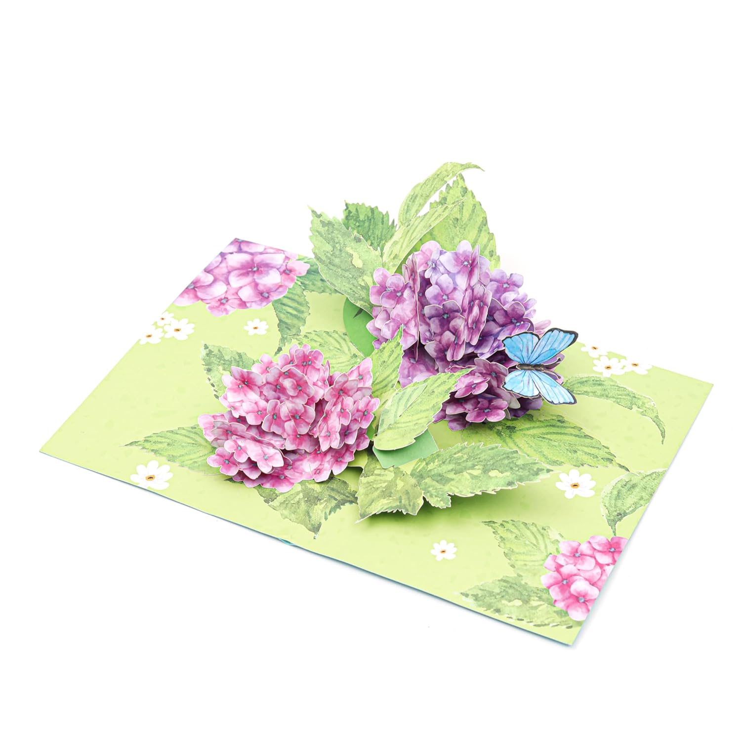 Hydrangea Blossoms Butterfly 3D Greeting Pop Up Mother'S Day Card, Spring, Summer, Anniversary, Fathers Day, Get Well, Thinking Of You,With Message Note & Envelop,Large Size 8X6 Inch
