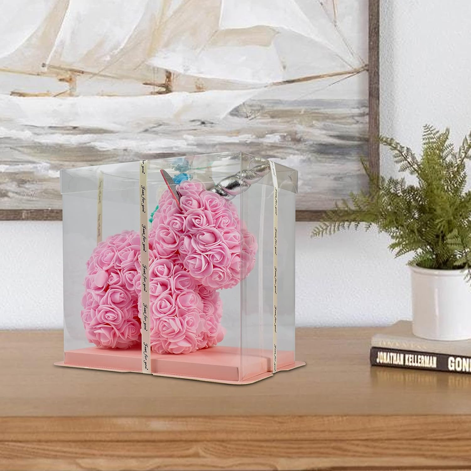 Rose Flower Uicorn Handmade Flower Mythical Beast Simulation Foam Rose Bear For Christmas Valentine'S Day Birthday (Light Pink)