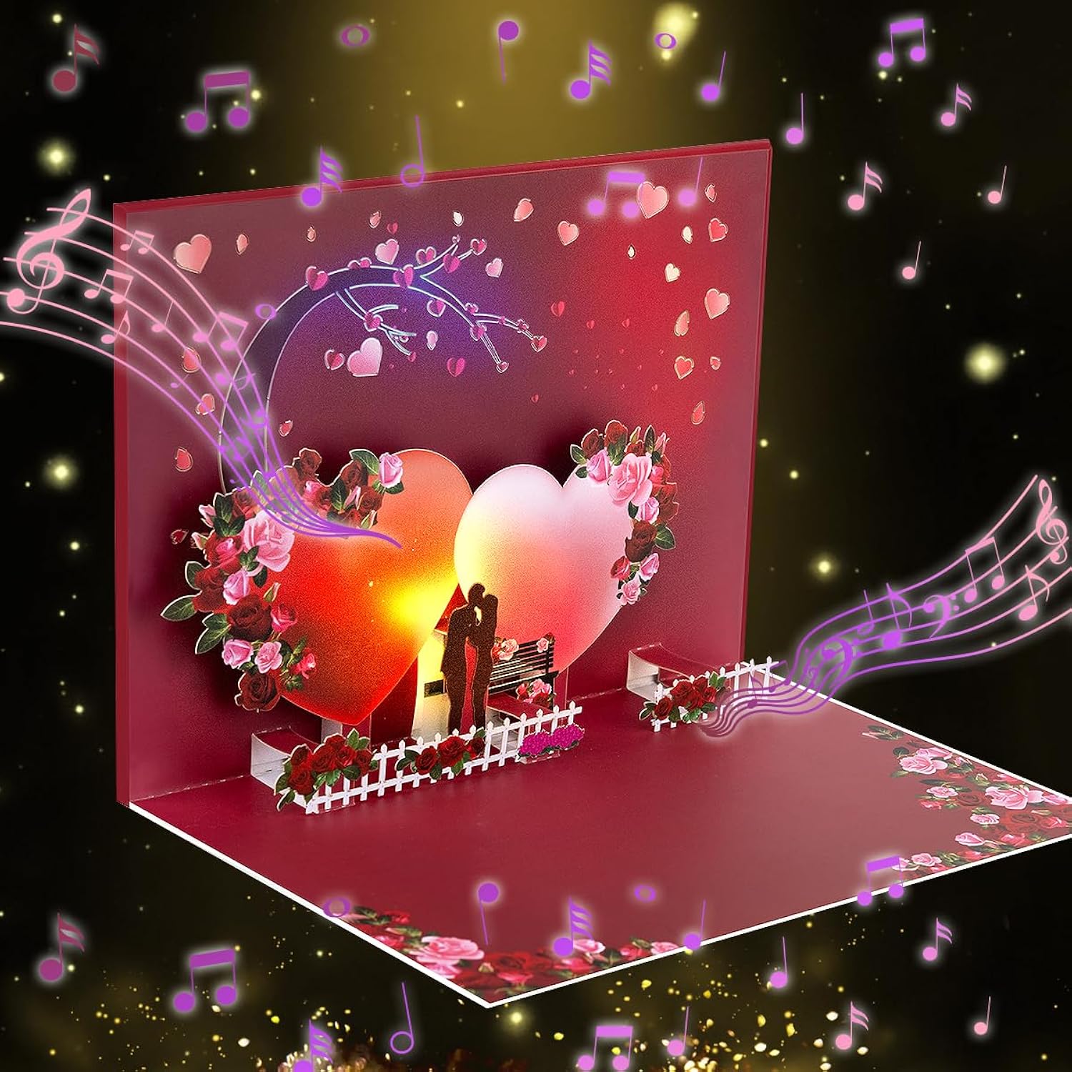 Valentine'S Day Card With Light & Music, Romantic Pop Up Greeting Card, Anniversary, With Envelope.