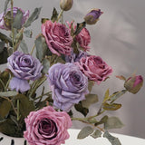 6 Pcs Faux Silk Roses Flowers Dried Artificial Roses Fake Roses Branches With Stems For Diy Bouquet Centerpieces Wedding Fillers Arrangements Shower Decorations(Dusty Purple+Dusty Pink)