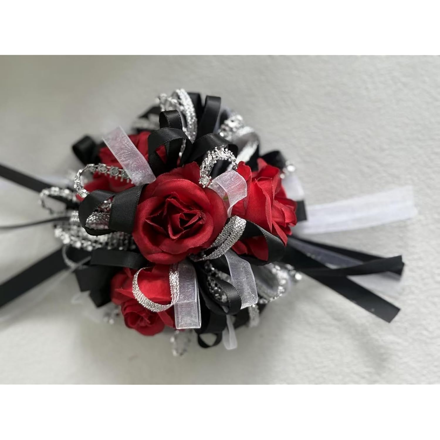 Ting & Cecilly Rose Wedding Corsage And Boutonniere Set, Floral Accessories For Wedding Flower Accessories Prom Suit Decorations (Black & Red)