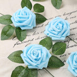 30Pcs Baby Blue Roses Foam Flowers Artificial Roses With Stems, Fake Roses With Fake Flowers For Diy Wedding Bouquets Baby Shower Centerpieces Floral Party Home Décor (Light Blue)
