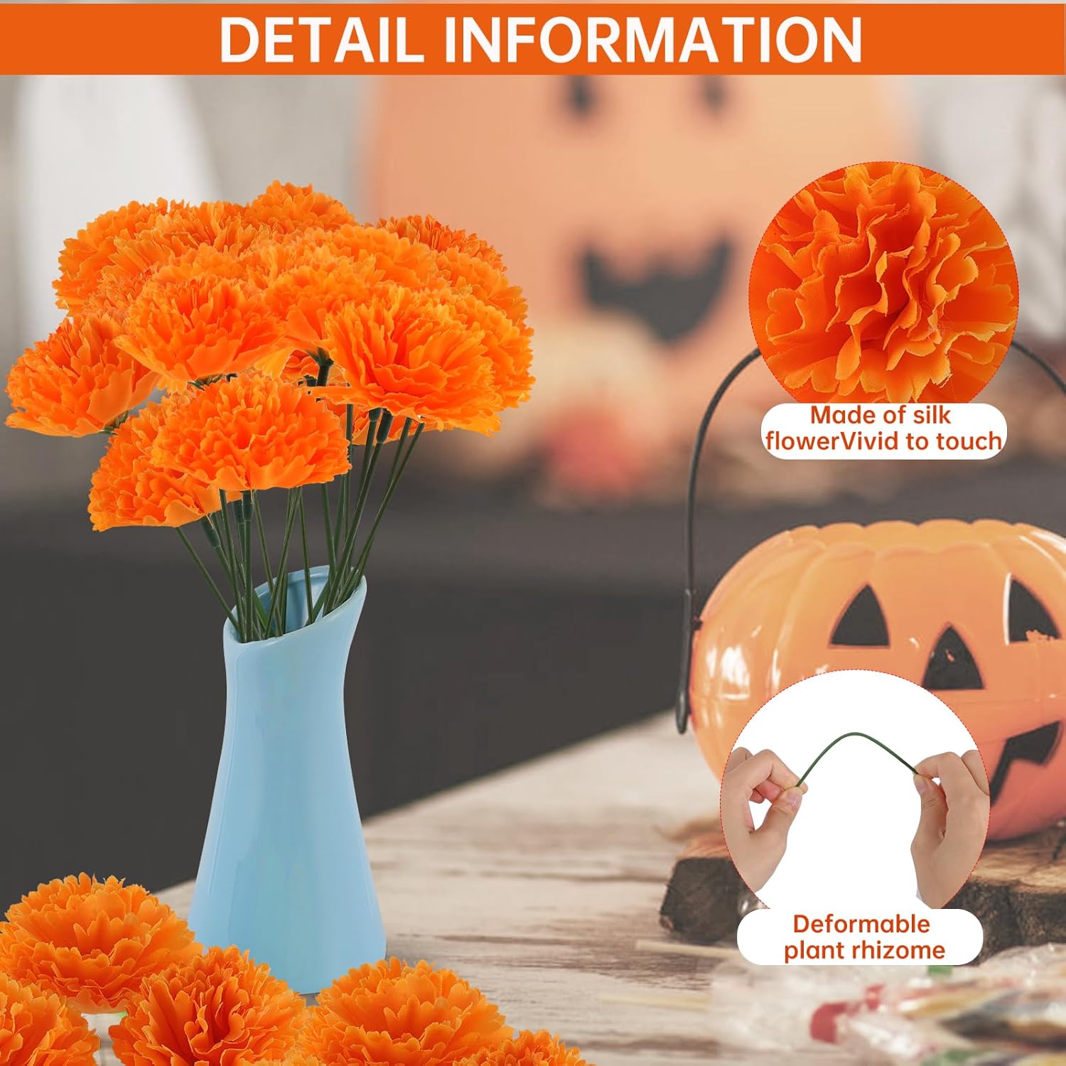 50Pcs Artificial Marigold Flower Heads, Silk Marigold Heads Bulk Fake Flowers For Dia De Los Muertos Decor Diy Marigold Garland Day Of The Dead Decorations
