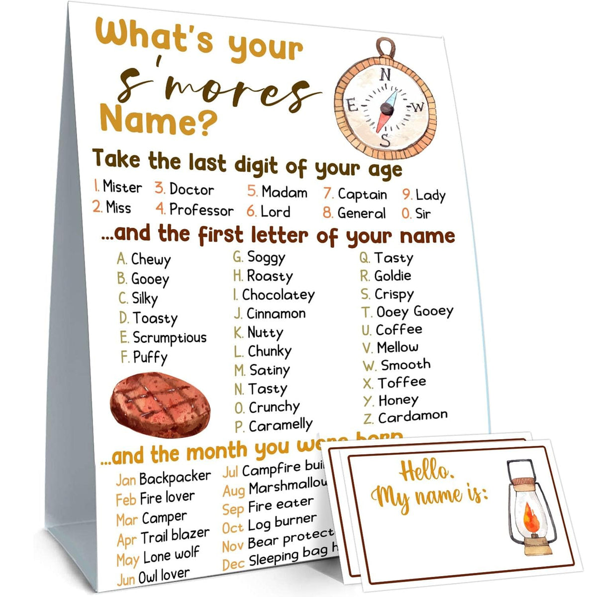 Camp Birthday Party Decoration,Fun Camp Activities For Kids,S'Mores Party Game,Birthday Games For Kids Party,Camping Birthday Party Activity,Camp Themed Party Decoration,What'S Your S'Mores Name Game