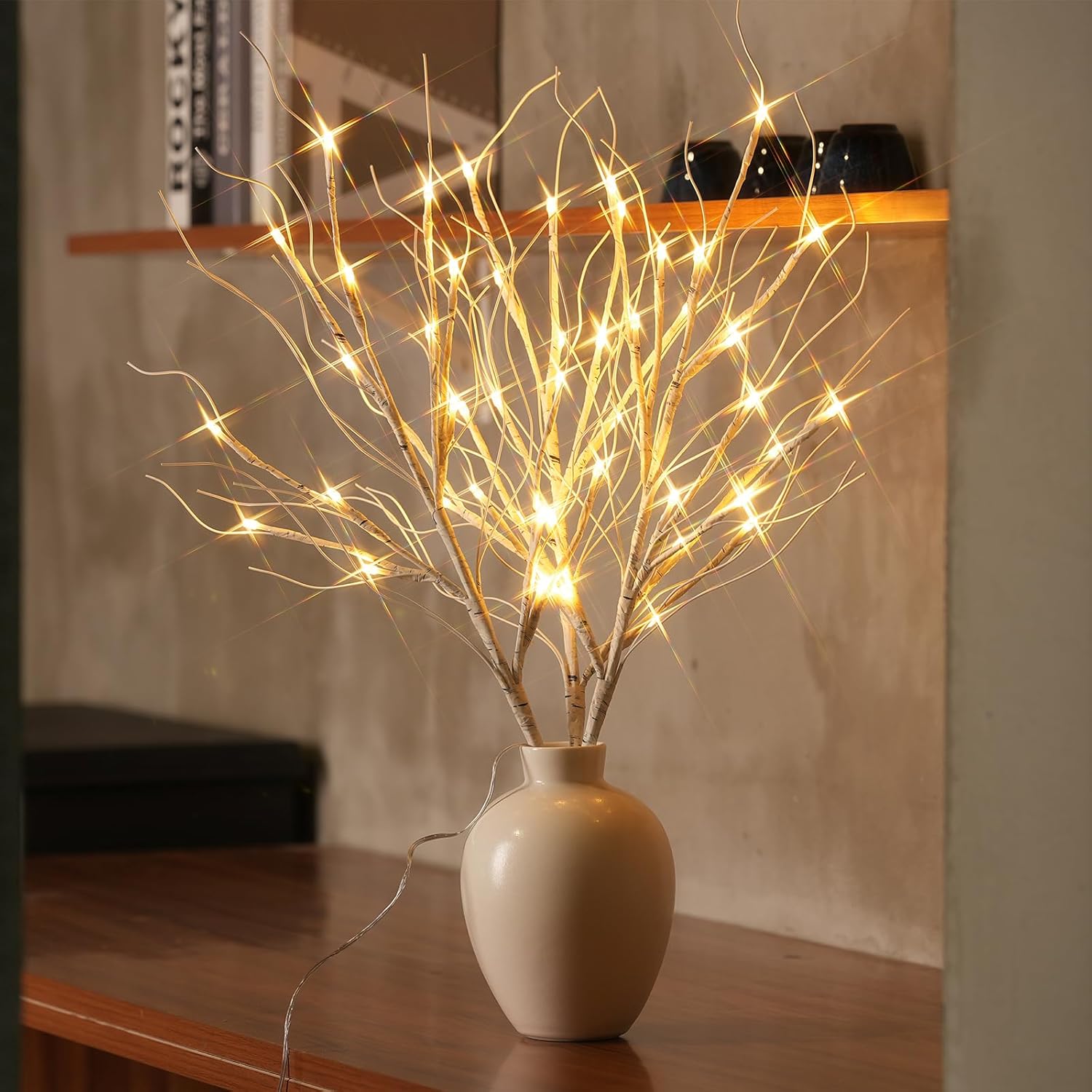 Lighted Artificial Birch Branch Tree Fairy Lights Holiday Decor,3Pk 19.7In 48 Led;Usb Powered,Warm White Branch With Lig