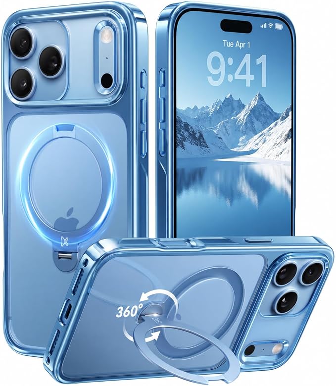 Glossy Glacier Blue iPhone 18 Pro Case with 360 Spin Magnetic Stand