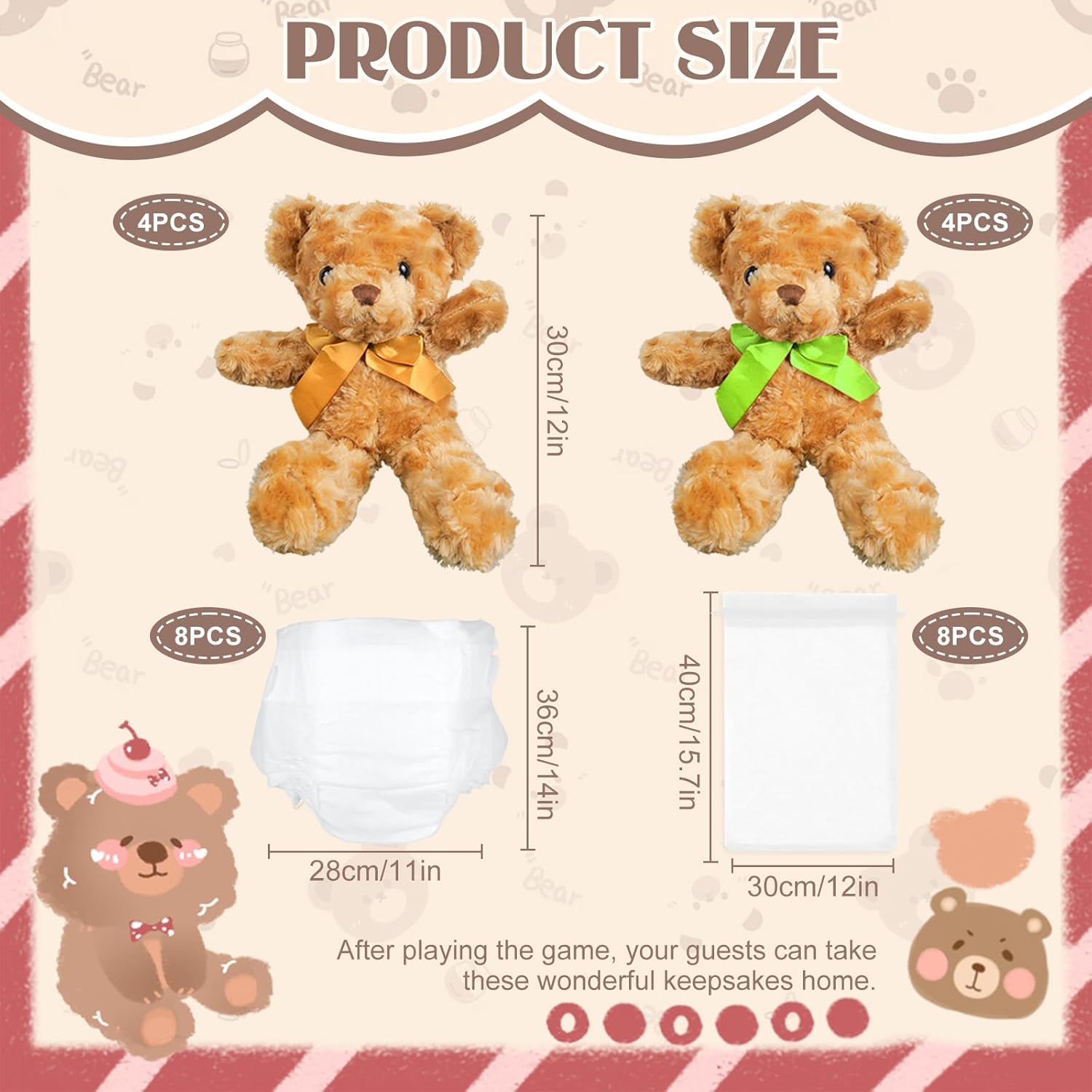 8 Sets Bear Blindfolded Diaper Changing Baby Shower Games 12 Inch Bear Dolls Dirty Diaper Games Bear Flip Cup Games Prizes For Adult Baby Shower Supplies Gender Reveal Raffle Party Game
