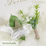 2Pcs White Baby’S Breath Corsage Wrist Flower Artificial Hand Flower And Boutonniere Set For Homecoming Graduation Prom Bridal Wedding Party