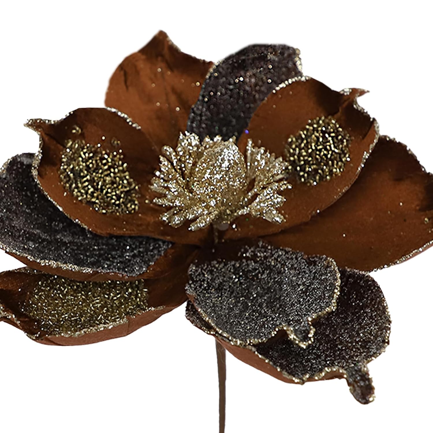 10In Brown Christmas Flowers 8 Pcs Large Christmas Glitter Magnolia Flowers Christmas Tree Ornaments Giant Artificial Flowers With Stems For Xmas Tree Holiday Decorations