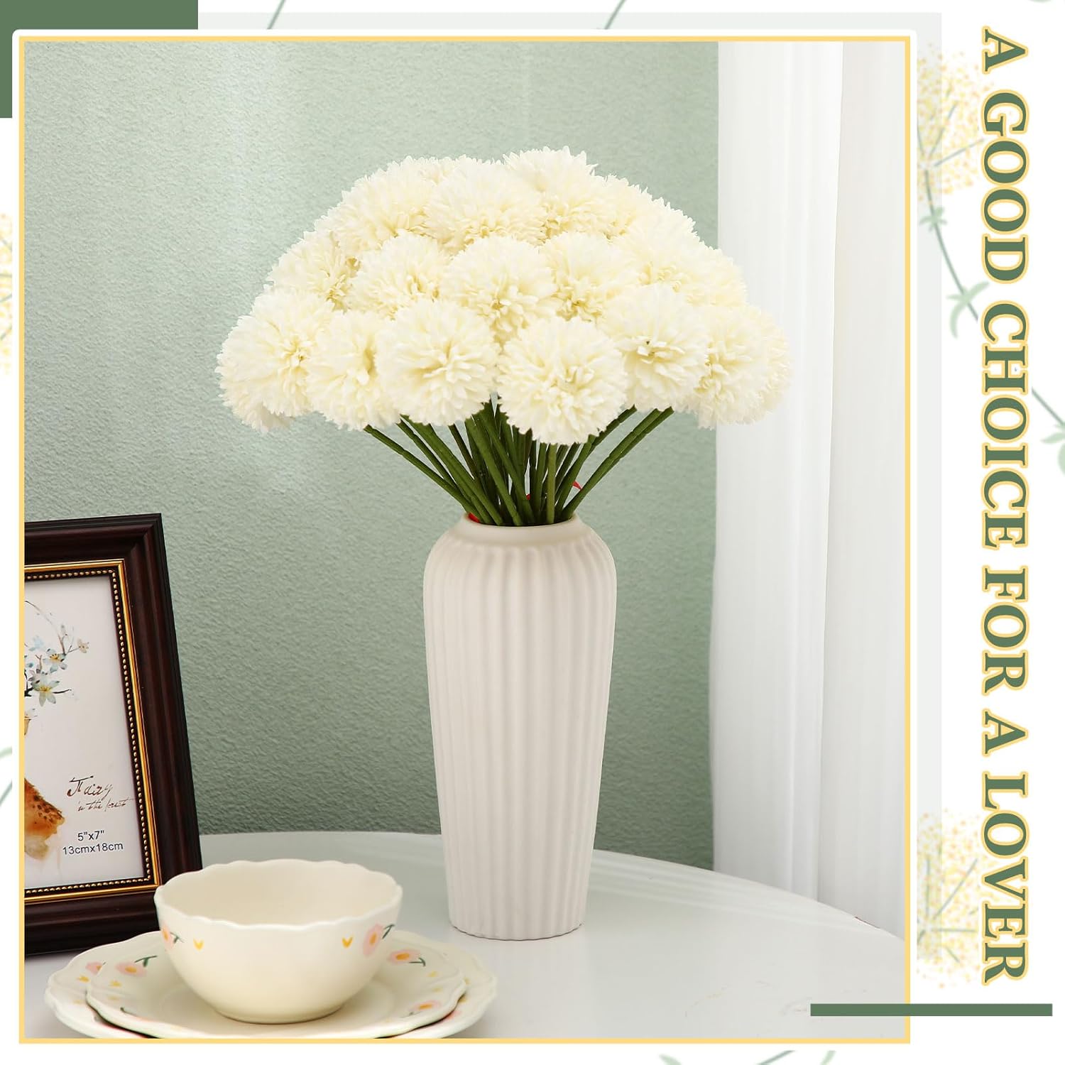 50 Pcs Artificial Flowers Chrysanthemum Ball Fake Flowers Lifelike Artificial Chrysanthemum Ball For Diy Wedding Bouquets Bridal Shower Table Centerpieces Home Kitchen Garden (White)