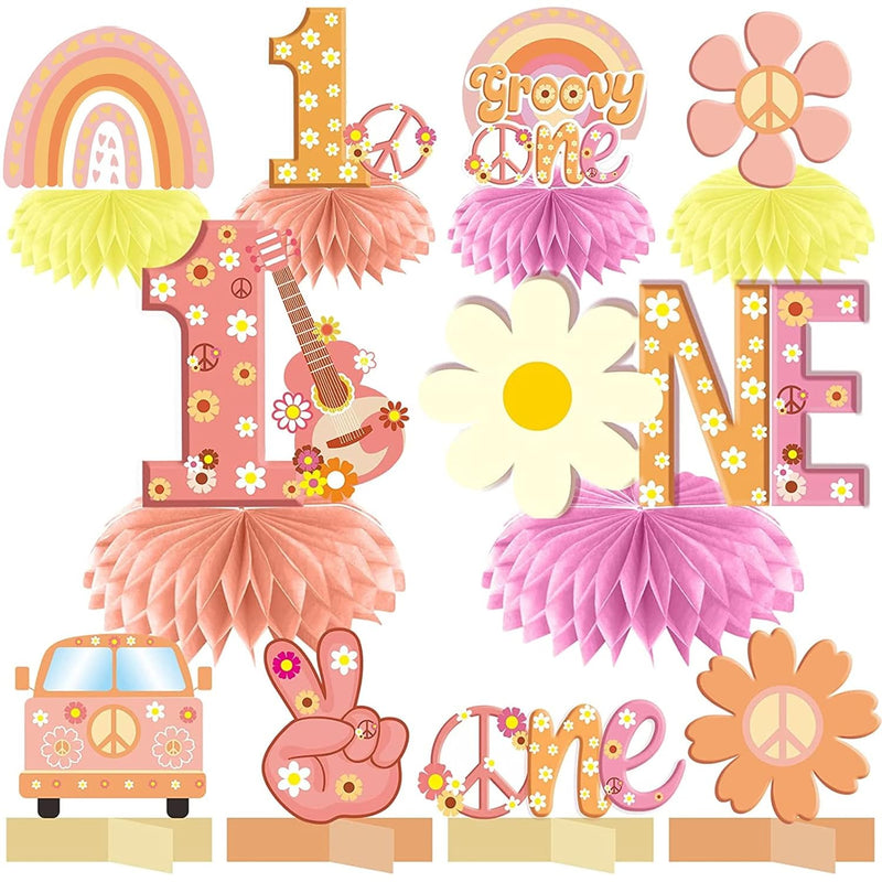 10Pcs Boho Groovy 1St Birthday Decorations Honeycomb Centerpieces For