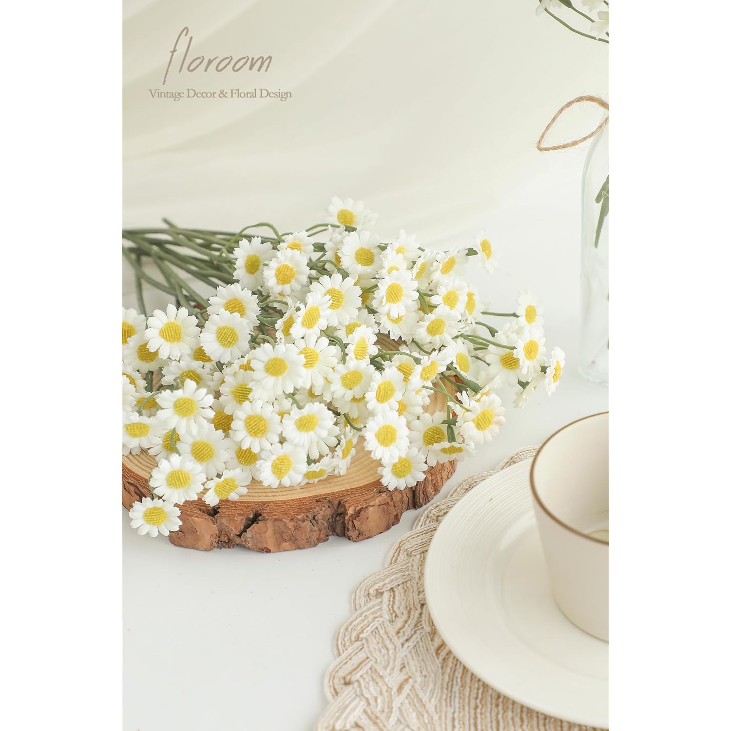 24Pcs Ivory Small Artificial Flowers Faux Silk Daisies Fake Wildflowers With Stems For Diy White Wedding Bouquets Floral Arrangements Party Decor Centerpieces Decorations (Vase Not Included)