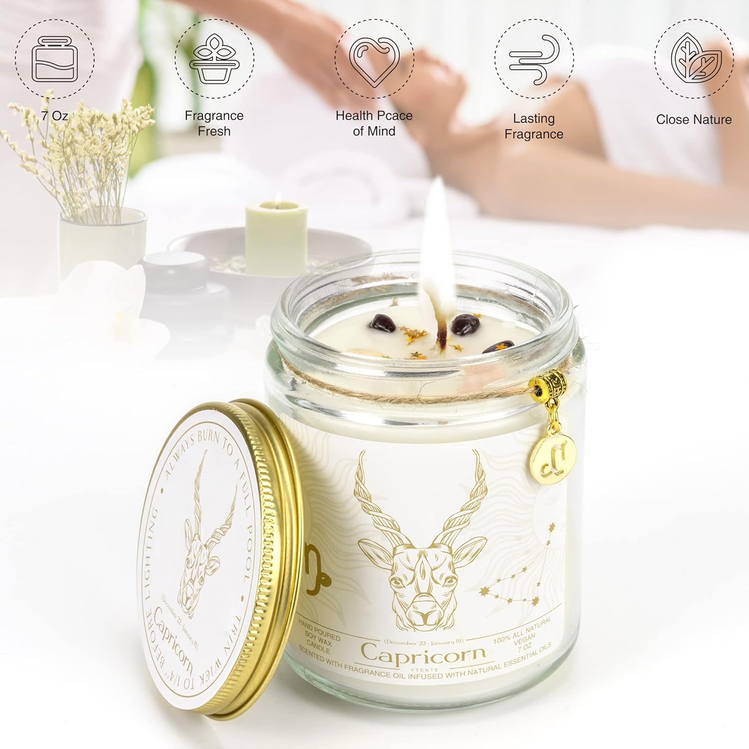 Capricorn Zodiac Sign Candles Gift, Zodiac Crystals Candles Jar, Astrology Lavender Scented Soy Stones Candles Best Friends Gifts For Women Men Sister Brother Funny Birthday Gift…