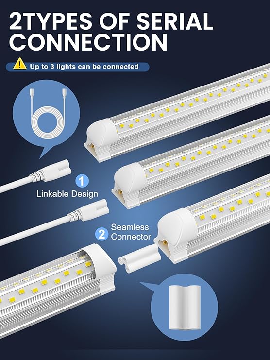 10 Pack 4FT LED Shop Lights 50W 7500LM 6000K V Shape Linkable Garage Warehouse Lights