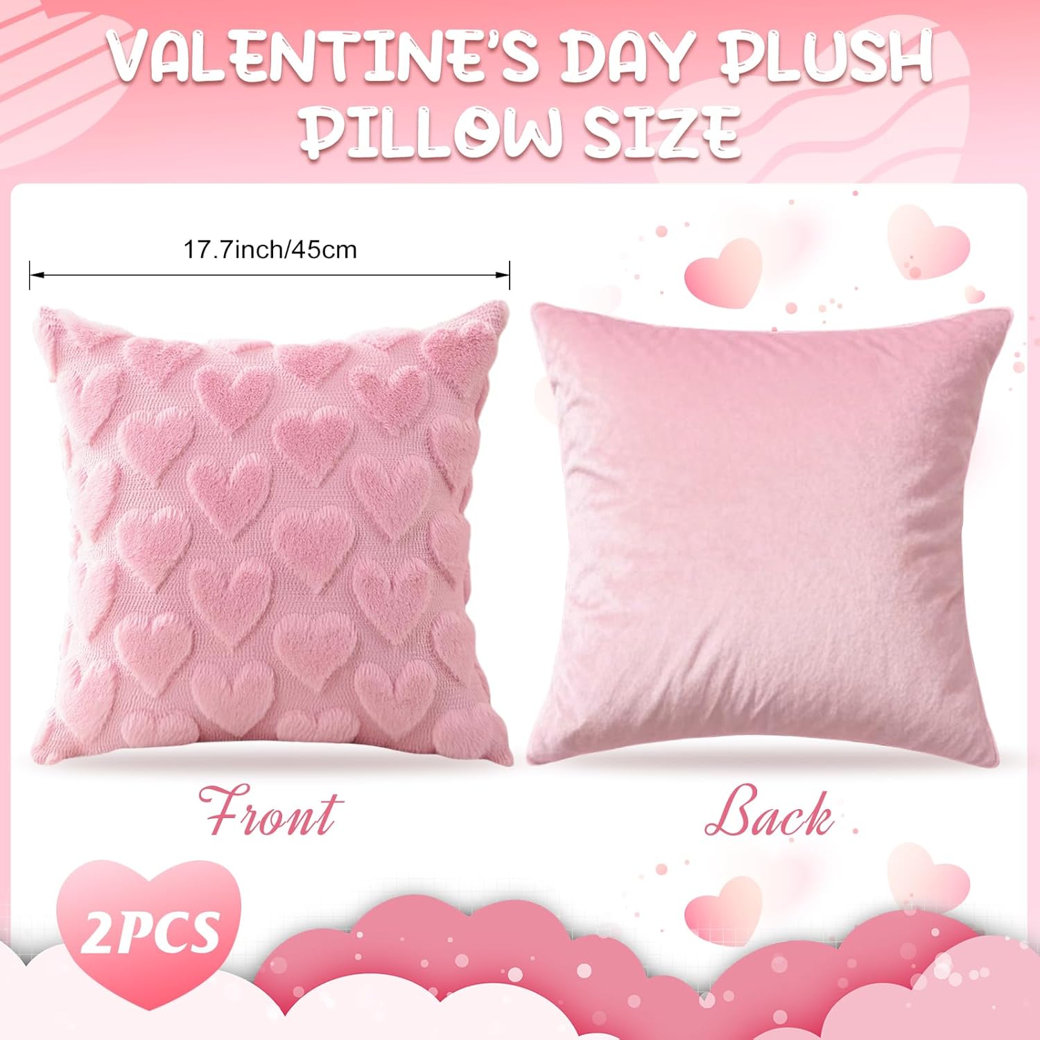 Valentine’S Day Heart Pillow Covers 18X18 Set Of 2 – Soft Plush Faux Fur Jacquard Throw Pillow Cases, Love Heart Cushion Covers For Sofa Couch Bedroom Holiday Home Decor