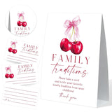 Family Traditions Baby Shower Games, Cherry Sign And 50 Family Tradition Cards For Baby Shower, Gender Reveal Games, Gender Reveal Neutral Decorations, Centerpiece Party Decorations,14