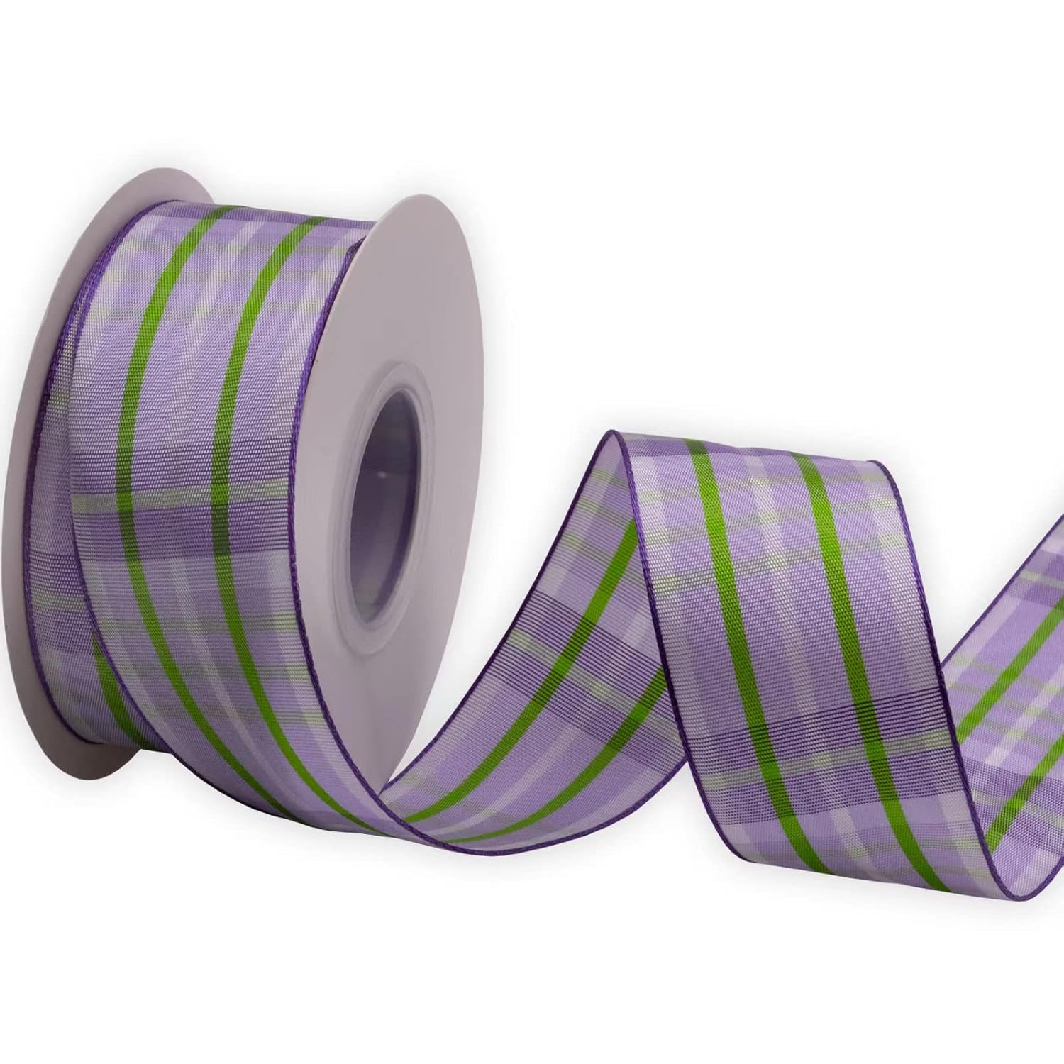 Wired Purple Ribbon Plaid Taffeta,1-1/2" X 10Meters,For Easter,Spring, Summer, Birthday, Wreath, Birthday, Gift Bows, Christmas