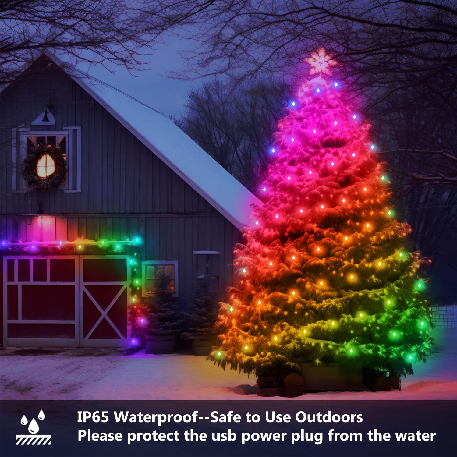 Led Christmas Lights 65.6Ft, Smart Iic Rgb Fairy Lights 200 Leds, Ip65 Waterproof, App Supports Music Sync, Christmas De