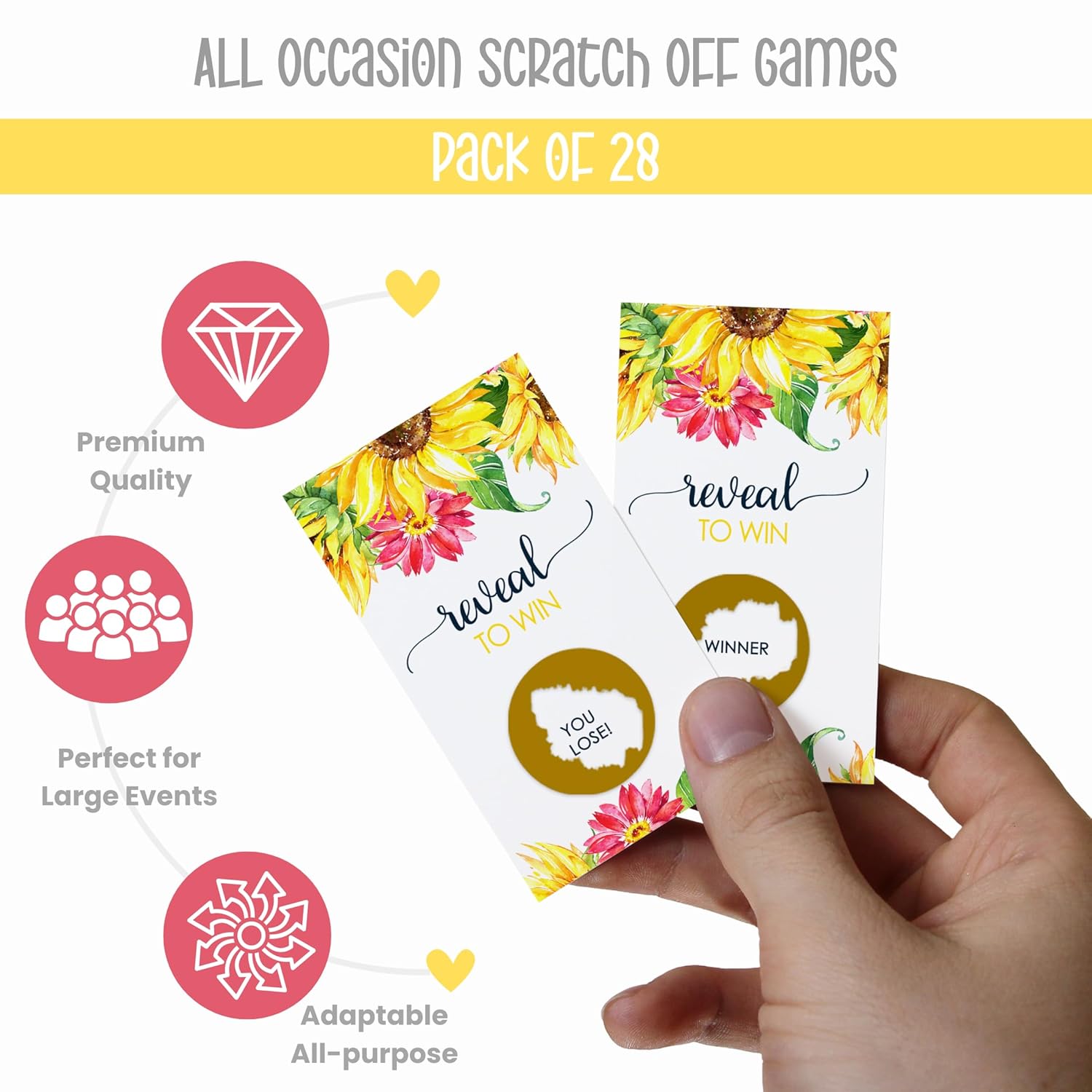 Golden Sunflower Scratch-Off Game Cards For Autumn Weddings, Baby Showers, And Bridal Events (28 Pack)