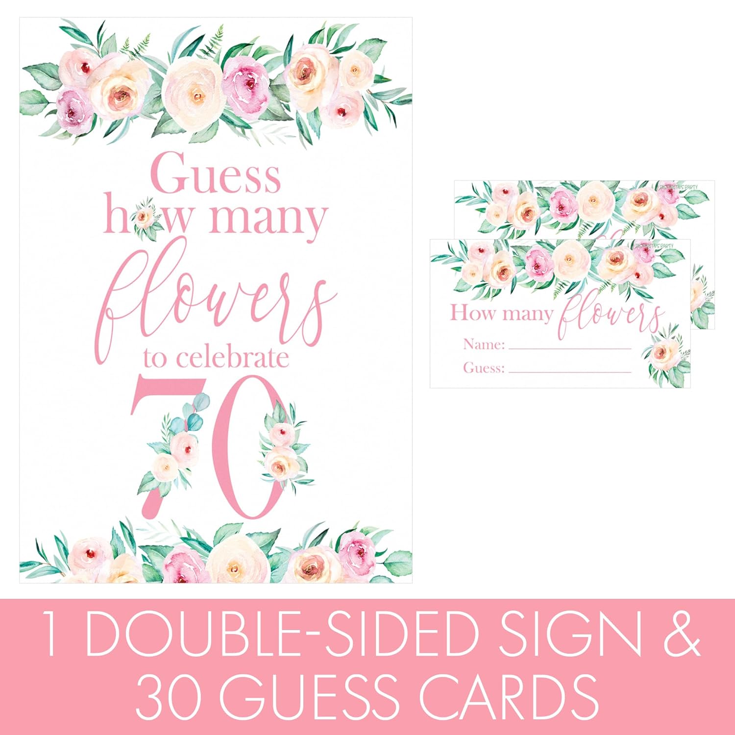 70Th Birthday Party Game – Guess How Many Flowers Game For Mom Or For Her – Pink Floral Birthday Activity For Women