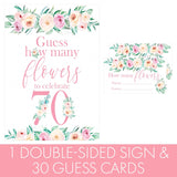 70Th Birthday Party Game – Guess How Many Flowers Game For Mom Or For Her – Pink Floral Birthday Activity For Women