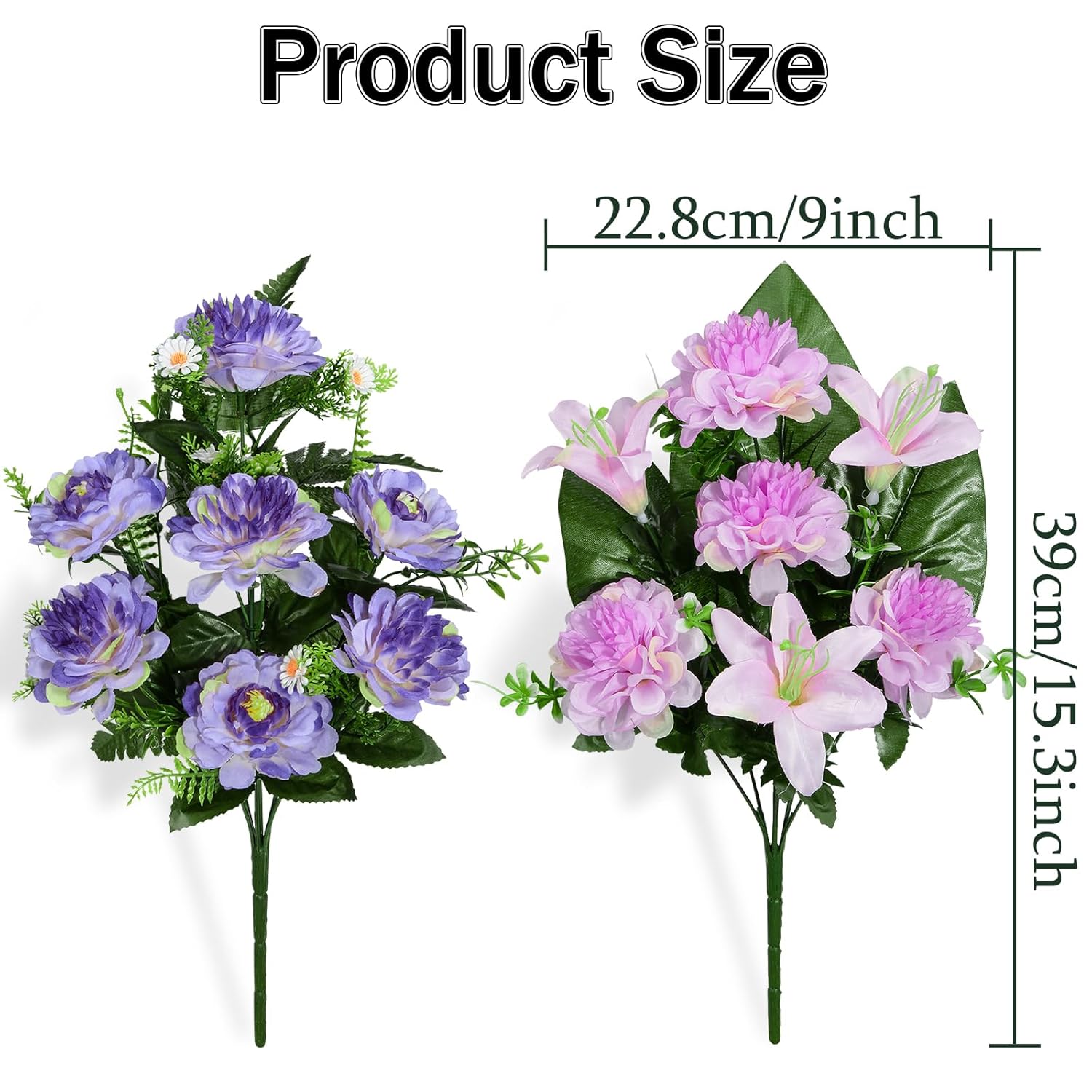 Artificial Cemetery Flowers, Artificial Grave Memorial Flowers With Vase For Cemetery Graveyard Decoration (Purple Flowers Bouquets, Set Of 4)