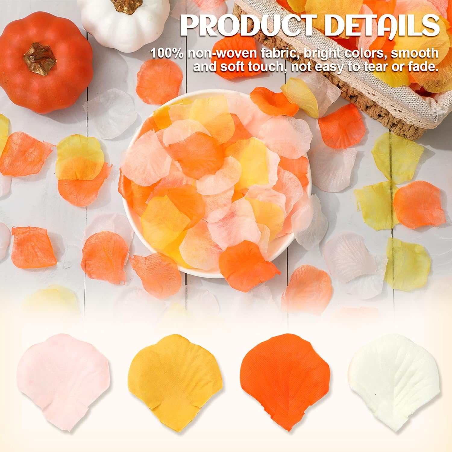 4000Pcs Fall Thanksgiving Artificial Floral Petals Orange Pink Yellow Ivory Scatter Fabric Flowers For Autumn Bridal Shower Romantic Night Wedding Aisle Table Centerpieces Decoration