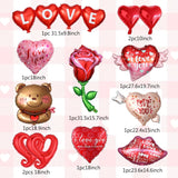 Valentines Day Decorations With Red Heart Balloons And Love Balloon, 13Pcs Rose Flower Bear Heart Foil Balloons For Wedding Anniversary Romantic I Love You Decorations