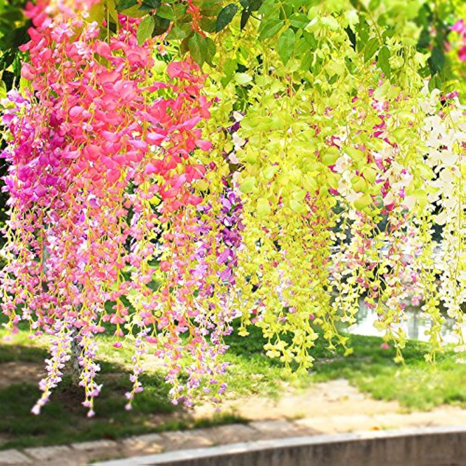 12 Pack 1 Piece 3.6 Feet Artificial Fake Wisteria Vine Ratta Hanging Garland Silk Flowers String Home Party Wedding Decor (Pink)