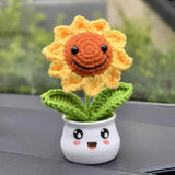 Crochet Sunflower Gifts For Women, Artificial Sun Flower For Office Desk Car Dashboard Decor, For Women Birthday (1 Sunflower - M)