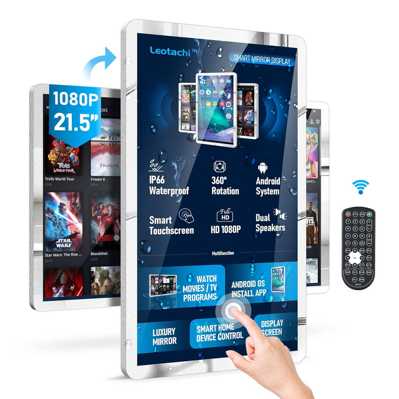 21.5" Touchscreen Mirror TV, IP66 Waterproof, 1080p, Android, 360° Rotation